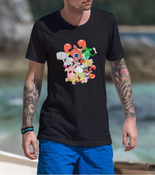 SpongeBob SquarePants Group Shot Pose With Characters From Bikini Bottom T-Shirt
