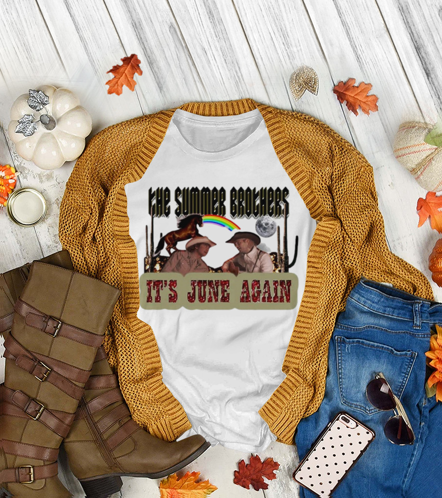 The Summer Brothers It's June Again Rainbow Horse Moon Cowboys T-Shirt