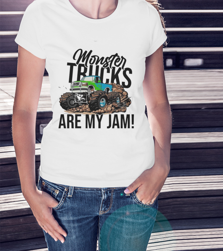 Monster Trucks Are My Jam Off-Road Adventure With Green And Blue Truck T-Shirt