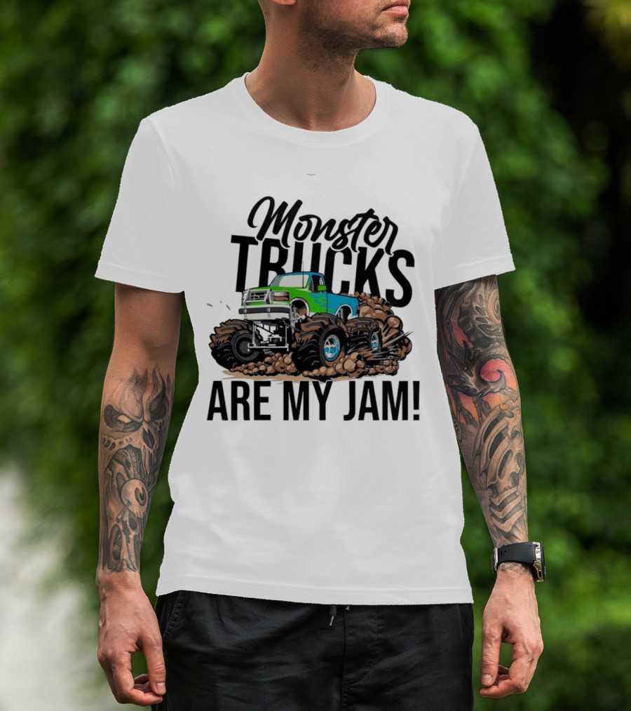 Monster Trucks Are My Jam Off-Road Adventure With Green And Blue Truck T-Shirt