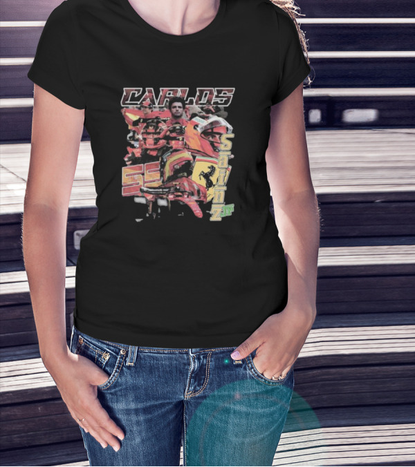 Carlos Sainz Jr Ferrari Racing Inspired Collage With Car Number 55 T-Shirt