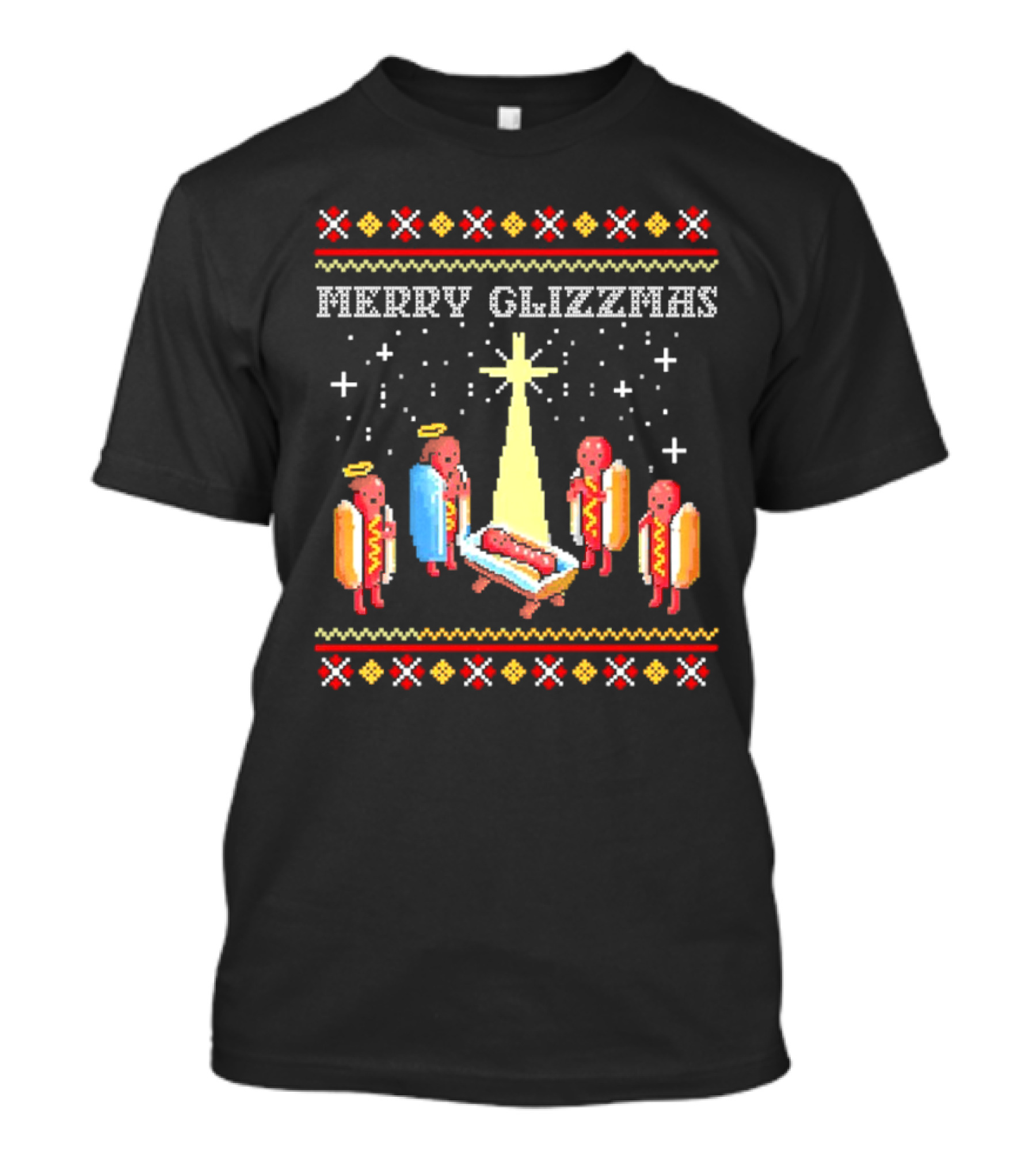 Merry Glizzmas Nativity Hot Dog Angels Scene Ugly Christmas T-Shirt