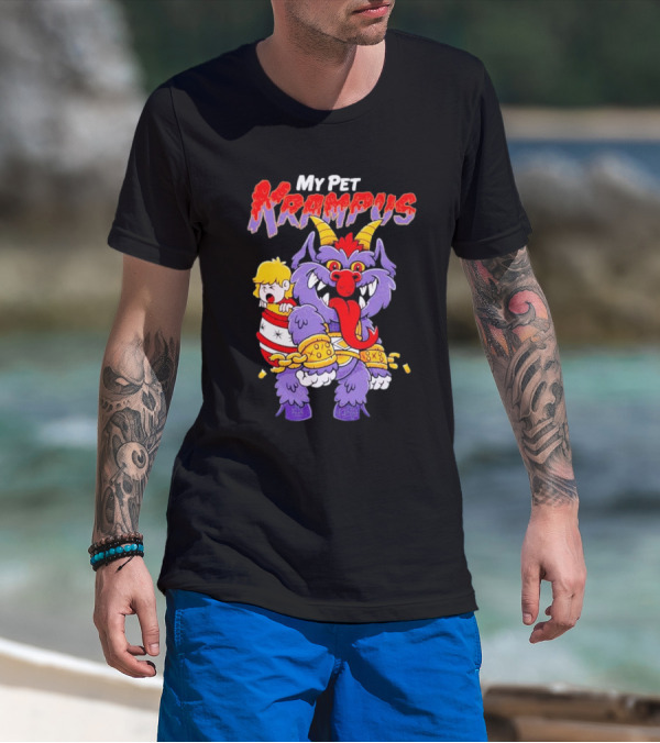 My Pet Krampus Captured Child With Chains And Horned Beast T-Shirt
