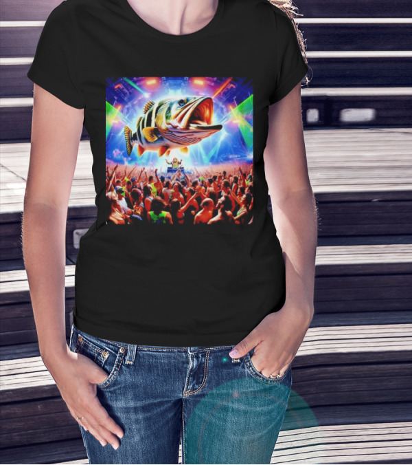 When The Bass Drops With Giant Fish Over Rave Crowd T-Shirt