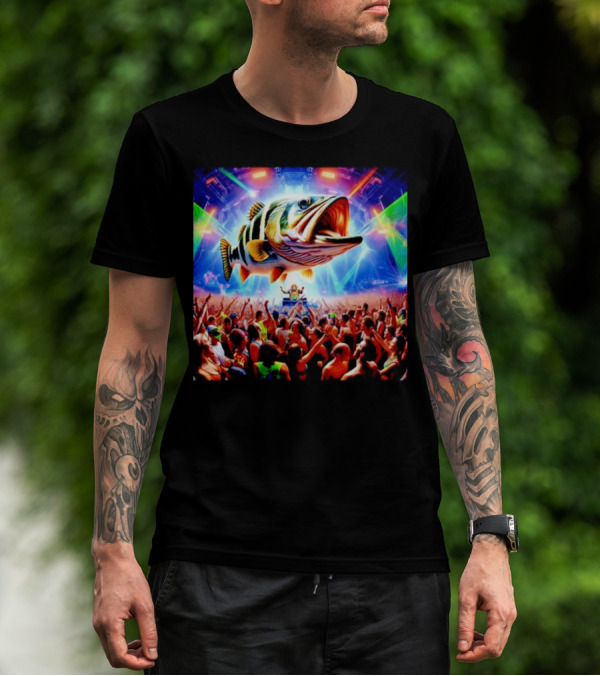 When The Bass Drops With Giant Fish Over Rave Crowd T-Shirt