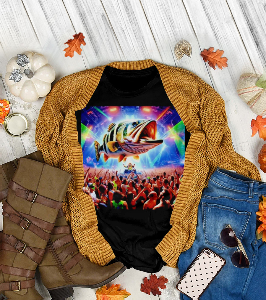 When the Bass Drops with Giant Fish Over Rave Crowd T-Shirt