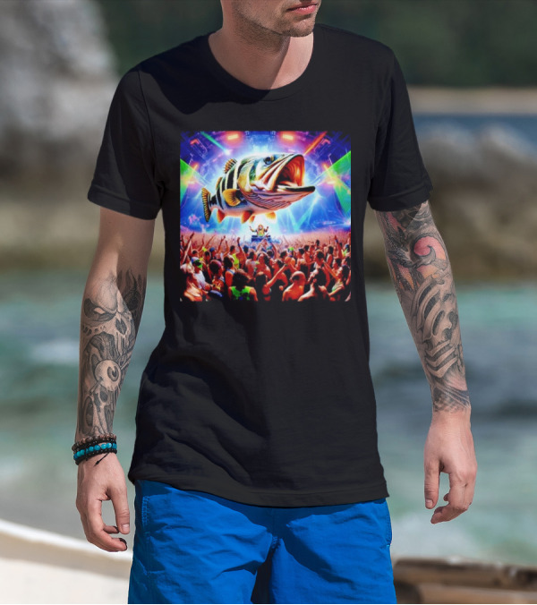 When The Bass Drops With Giant Fish Over Rave Crowd T-Shirt
