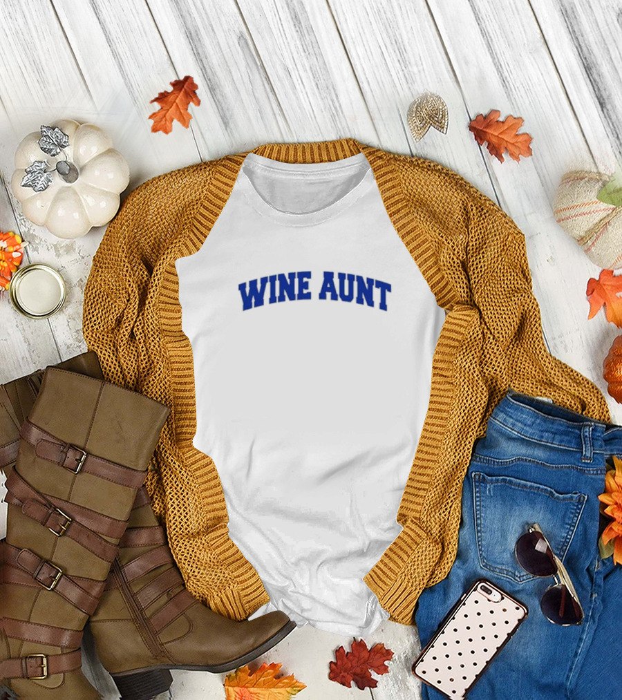 WINE AUNT Shirt College Style Font T-Shirt