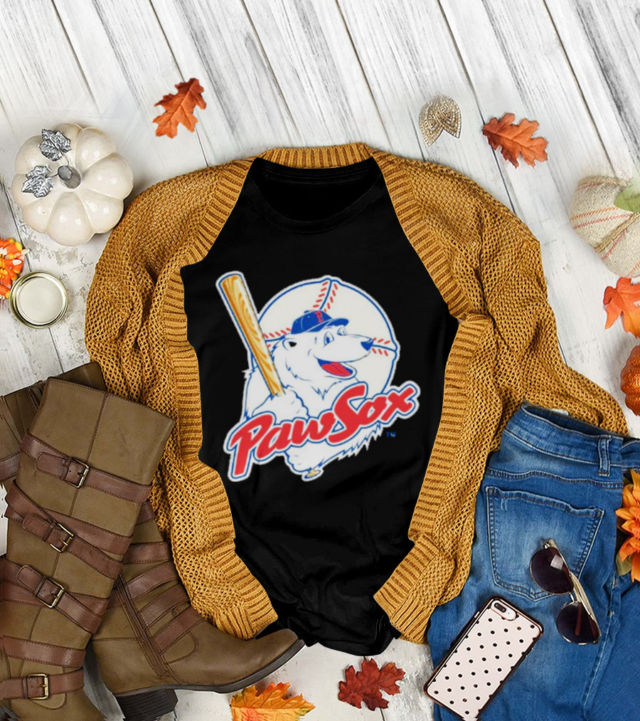 PawSox Polar Bear Baseball Bat Cap Red Socks T-Shirt