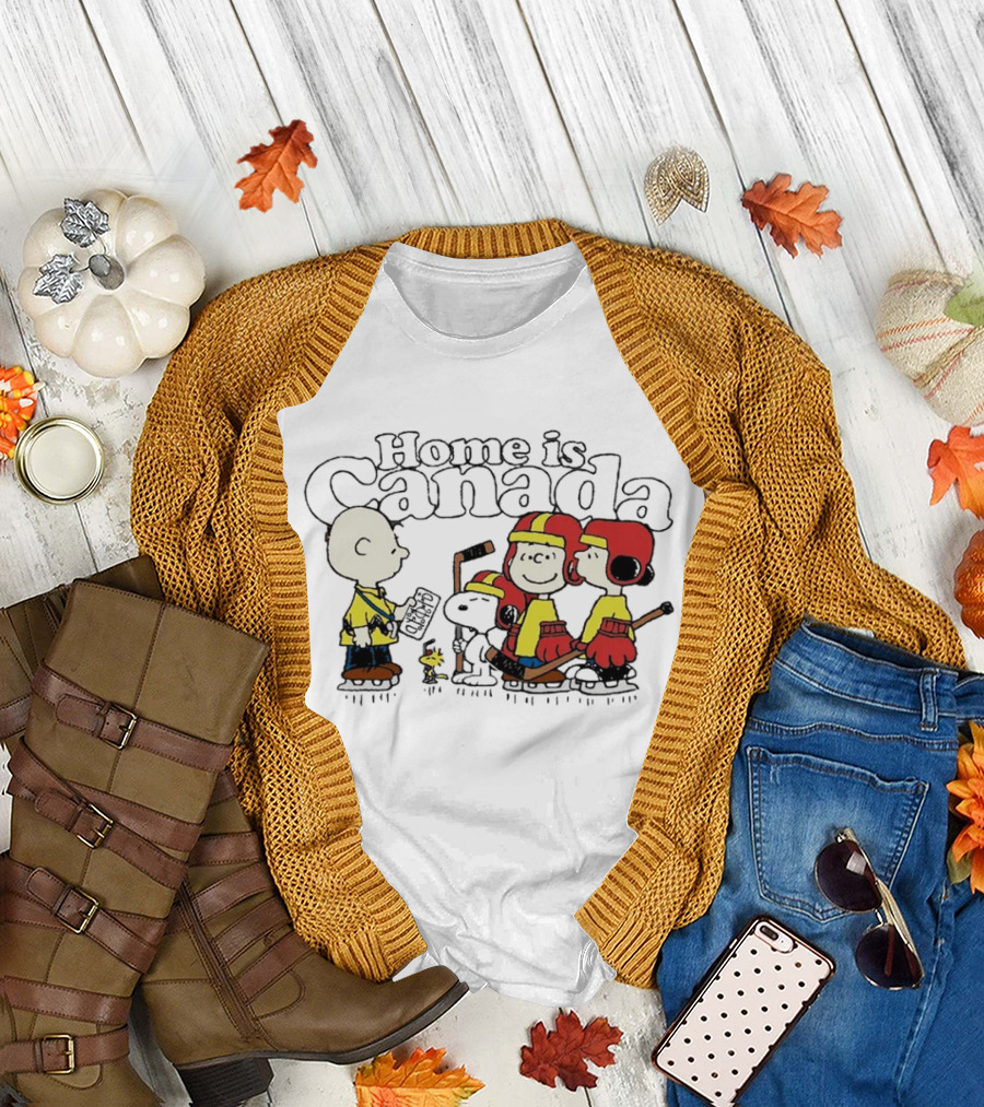 Home is Canada Peanuts Hockey Charlie Brown Snoopy Canada T-Shirt