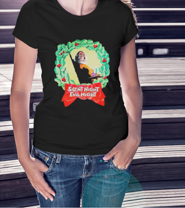 Silent Night Evil Night Christmas Wreath Horror Santa T-Shirt