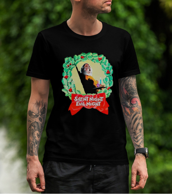 Silent Night Evil Night Christmas Wreath Horror Santa T-Shirt