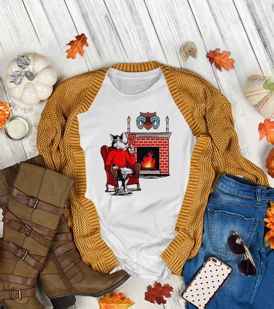 NC State Wolfpack Relaxing by Fireplace Victory Scene T-Shirt