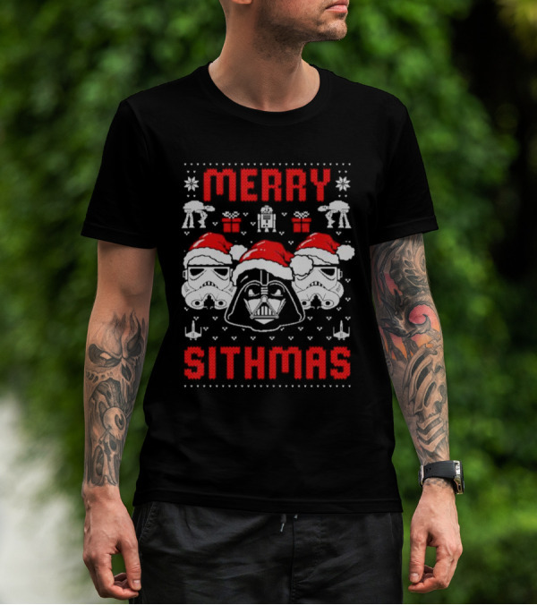 Merry Sithmas The Mandalorian Ugly Darth Vader Stormtrooper Christmas Star Wars T-Shirt
