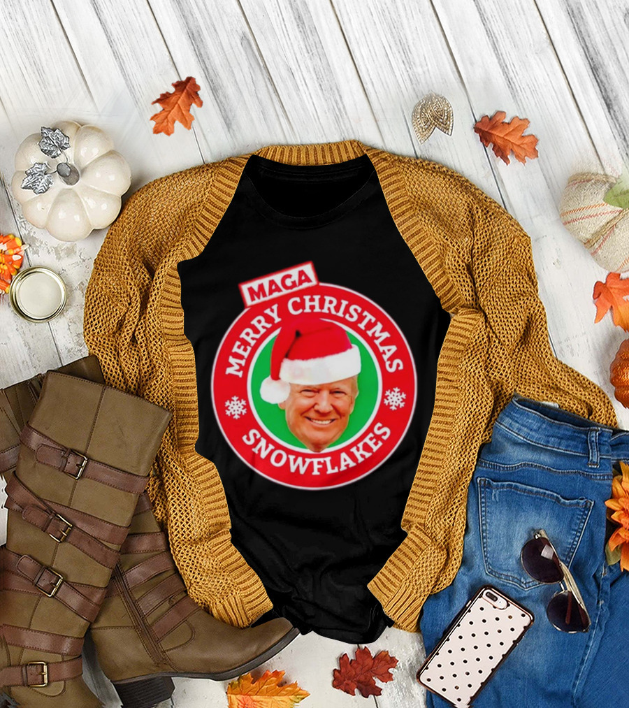 MAGA Merry Christmas Snowflakes Donald Trump Santa T-Shirt