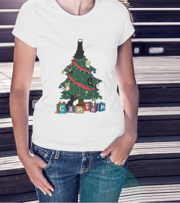 Cam Fam Cats On Christmas Tree T-Shirt