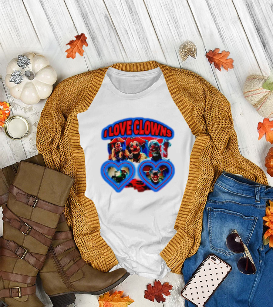 I Love Clowns Colorful Heart Faces T-Shirt
