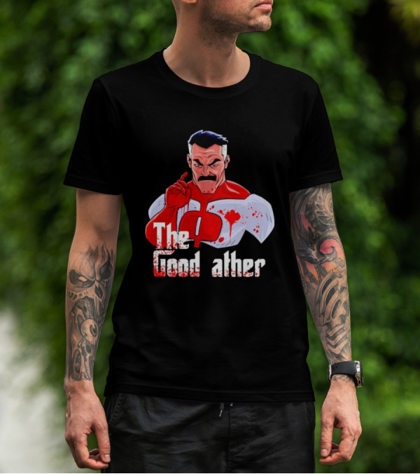 Omni Dad The Good Father Superhero Parody Red And White Costume T-Shirt