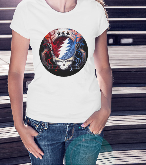Grateful Dead Skull Bear Red Blue Lightning Bolt Circle T-Shirt