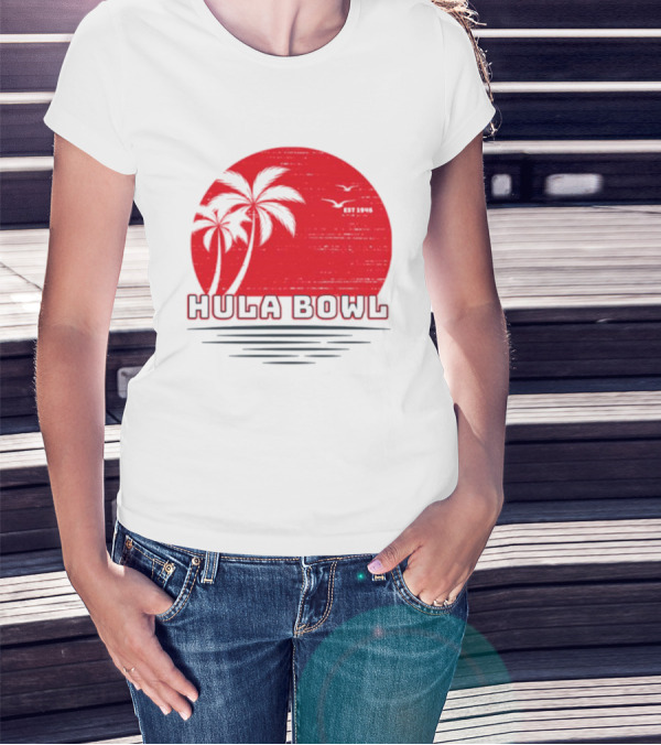Hula Bowl Established 1946 Red Sunset With Palm Trees T-Shirt