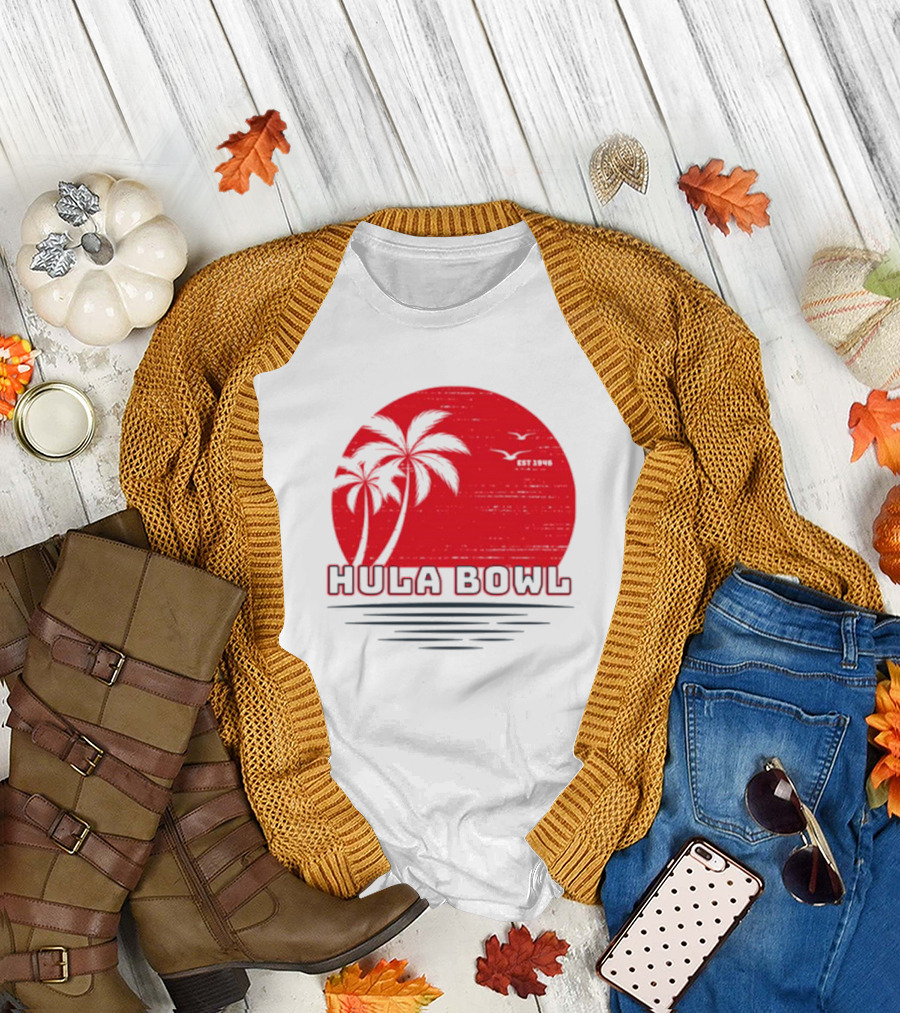 Hula Bowl Established 1946 Red Sunset with Palm Trees T-Shirt