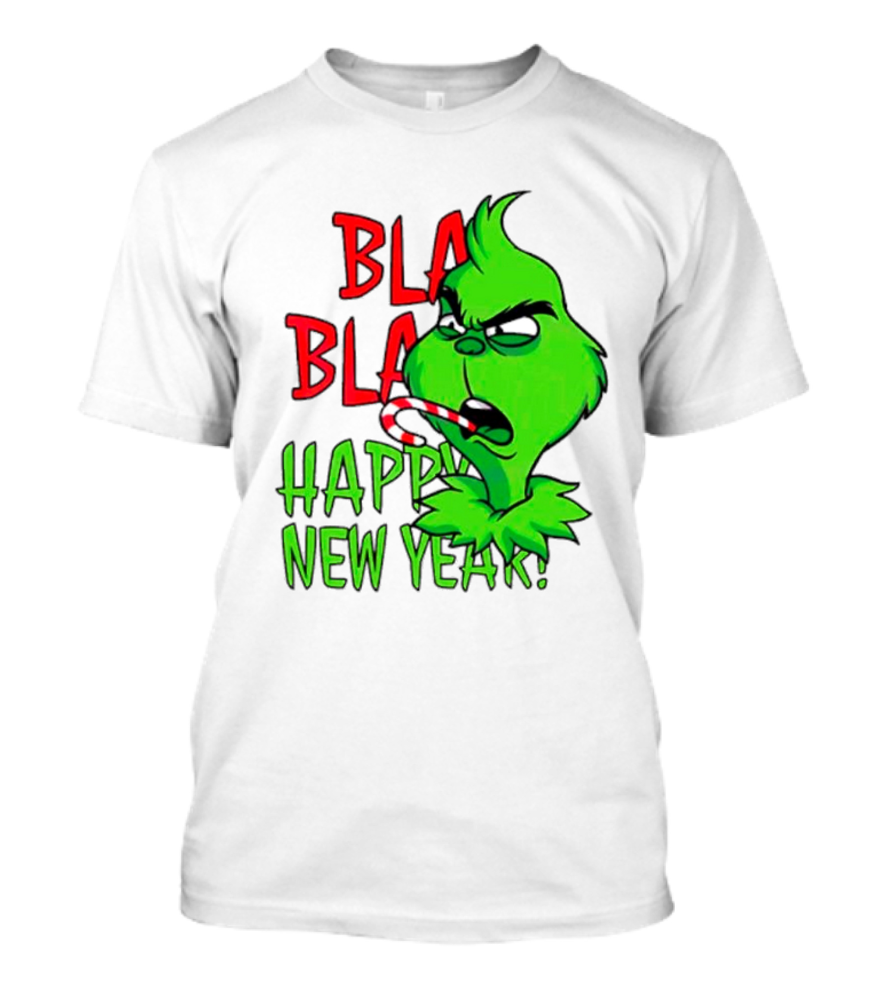 Bla Bla Happy New Year Grinch Candy Cane Image T-Shirt