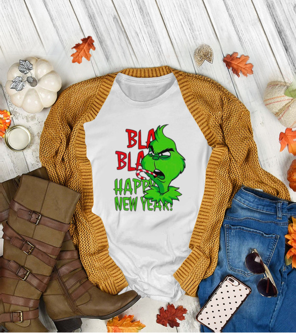 Bla Bla Happy New Year Grinch Candy Cane Image T-Shirt