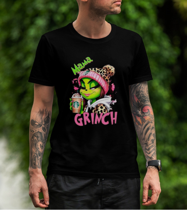 Mama Grinch Leopard Coffee Holiday T-Shirt