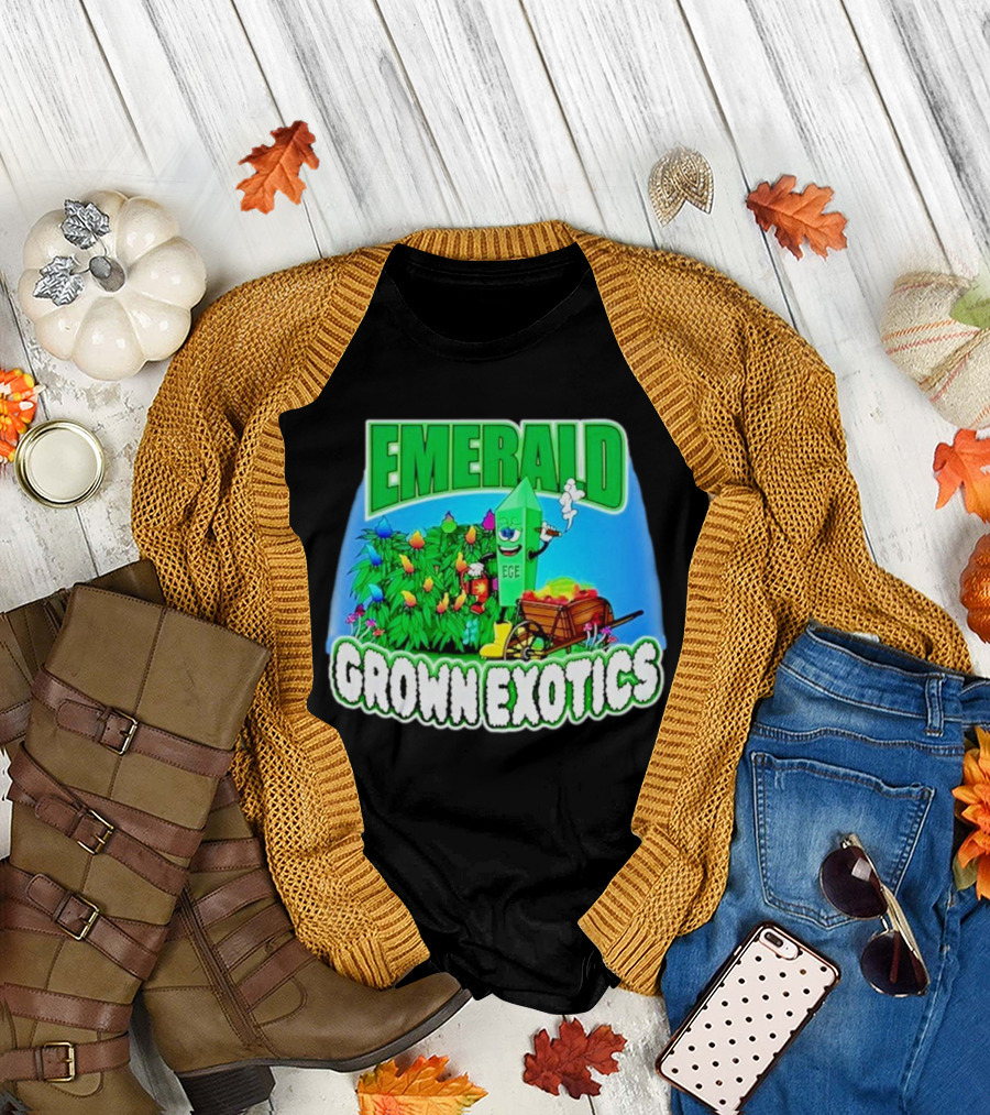 Emerald Grown Exotics Colorful Harvest with EGE Mascot and Wagon T-Shirt