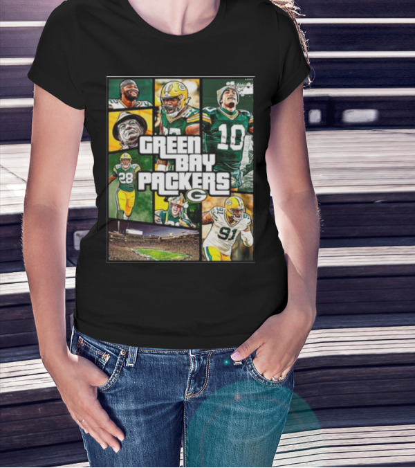 Green Bay Packers Players Collage Grand Theft Auto T-Shirt