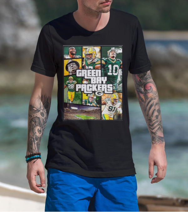 Green Bay Packers Players Collage Grand Theft Auto T-Shirt
