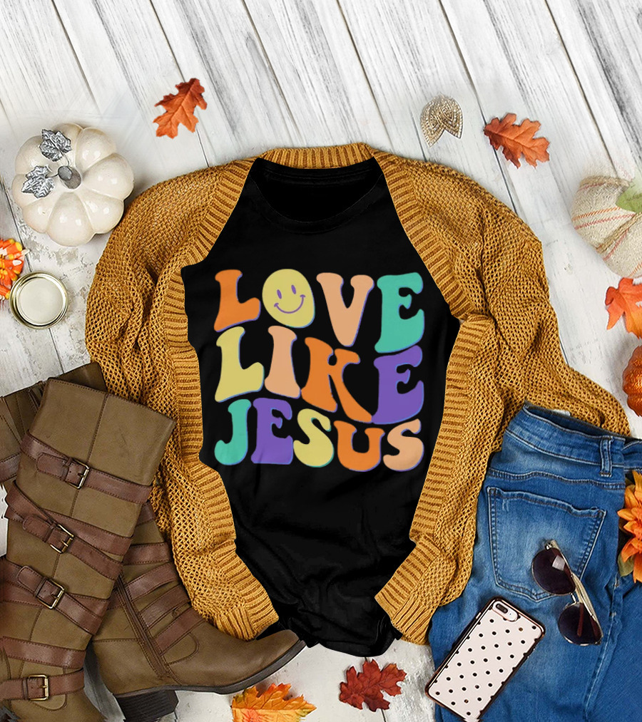 Love Like Jesus Colorful Retro 60s Smiley Face T-Shirt