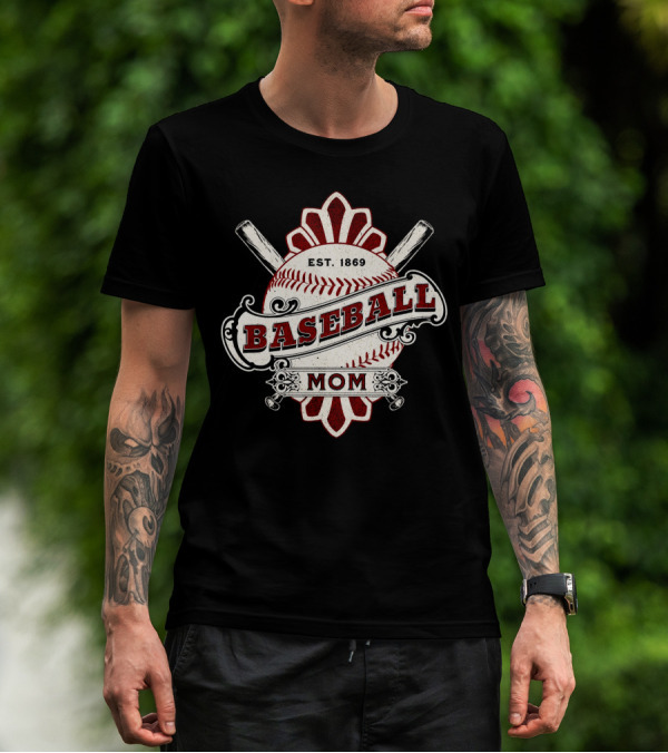 Baseball Mom Est. 1869 Vintage Bat And Ball Emblem T-Shirt