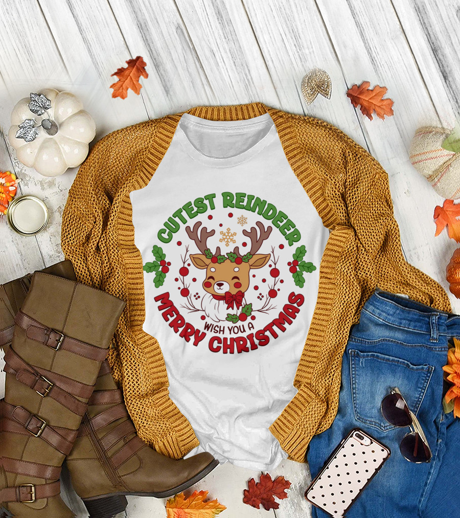 Cutest Reindeer Wish You a Merry Christmas T-Shirt