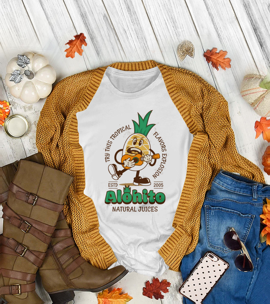 Alohito Natural Juices Tru-Taste Tropical Flavors Pineapple Mascot ESTD 2005 T-Shirt