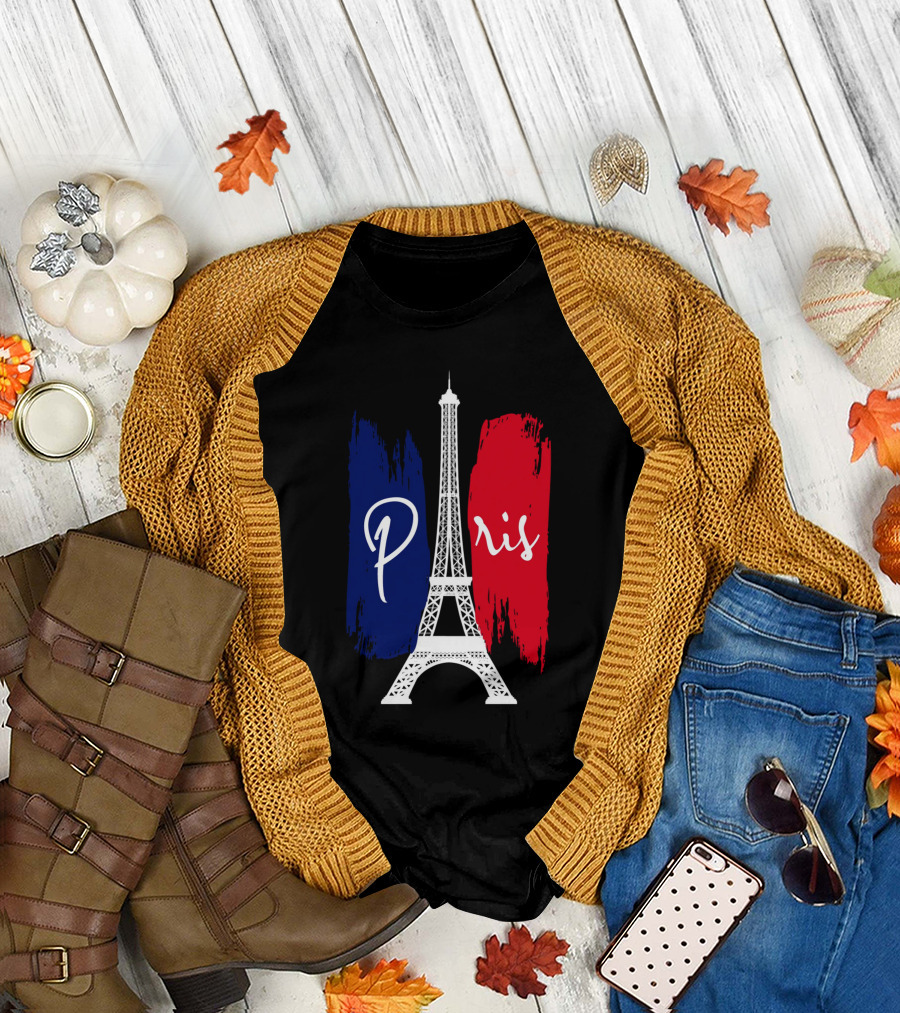 Paris Eiffel Tower Blue Red Brush Strokes T-Shirt