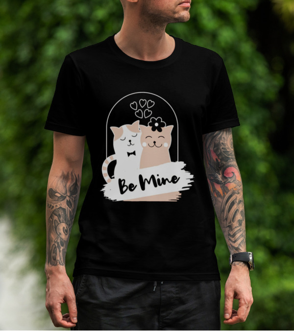Be Mine Cute Cat Couple With Hearts And Bow Tie T-Shirt