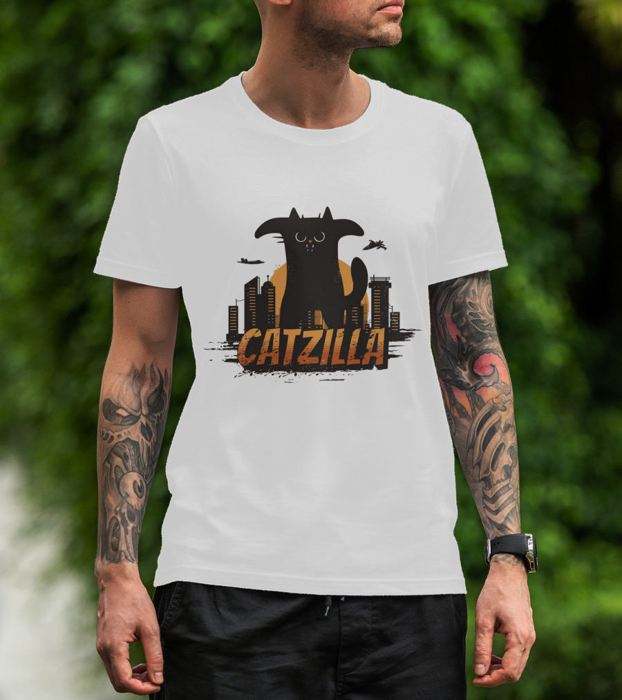 Catzilla Funny Comic Animal Skyline Monster T-Shirt