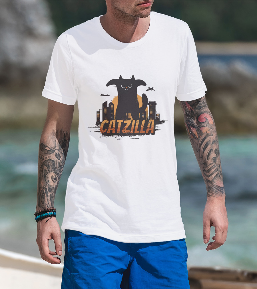Catzilla Funny Comic Animal Skyline Monster T-Shirt