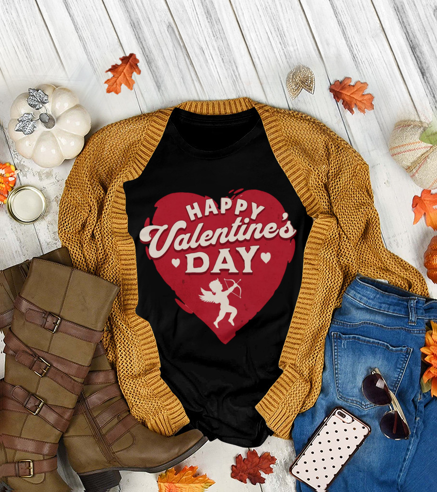 Happy Valentine's Day Cupid Heart with Arrow T-Shirt