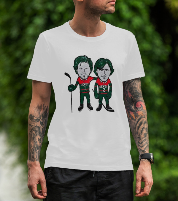 Dewey Brothers Hockey Duo With Numbered Jerseys And Sticks T-Shirt