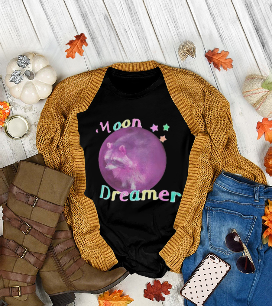 Moon Dreamer Raccoon Pastel Stars T-Shirt
