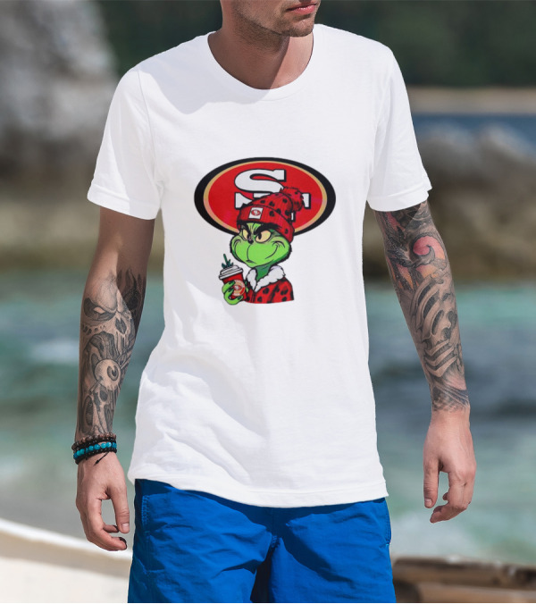 Grinch With San Francisco 49ers Logo And Coffee T-Shirt