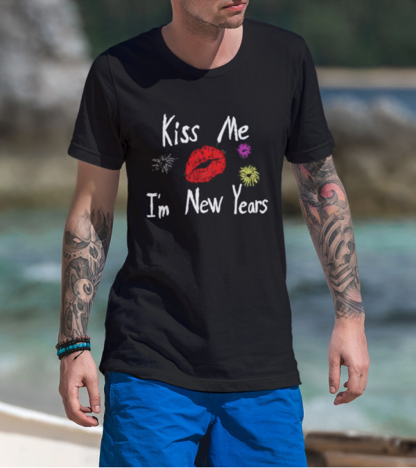 Kiss Me I'm New Years Fireworks And Red Lips T-Shirt