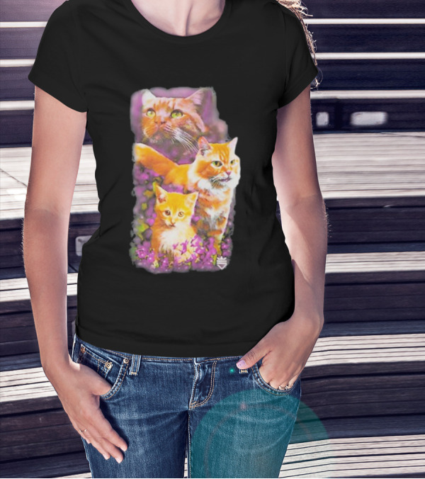 Opticgaming Scump Cat Trio Among Blossoms T-Shirt