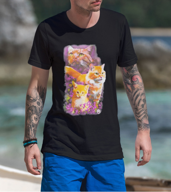 Opticgaming Scump Cat Trio Among Blossoms T-Shirt