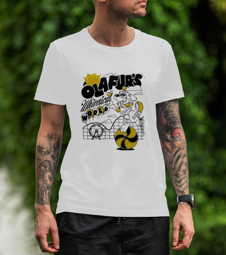 OLAFUR'S Whimsical World Amusement Adventure Design With Iconic Puppy And Ferris Wheel T-Shirt
