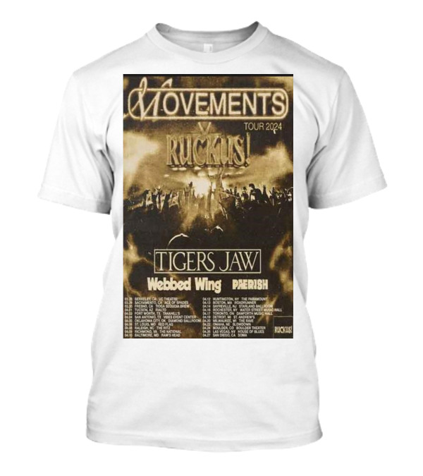 Movements 2024 Tour Ruckus Tigers Jaw Webbed Wing Pherish T-Shirt