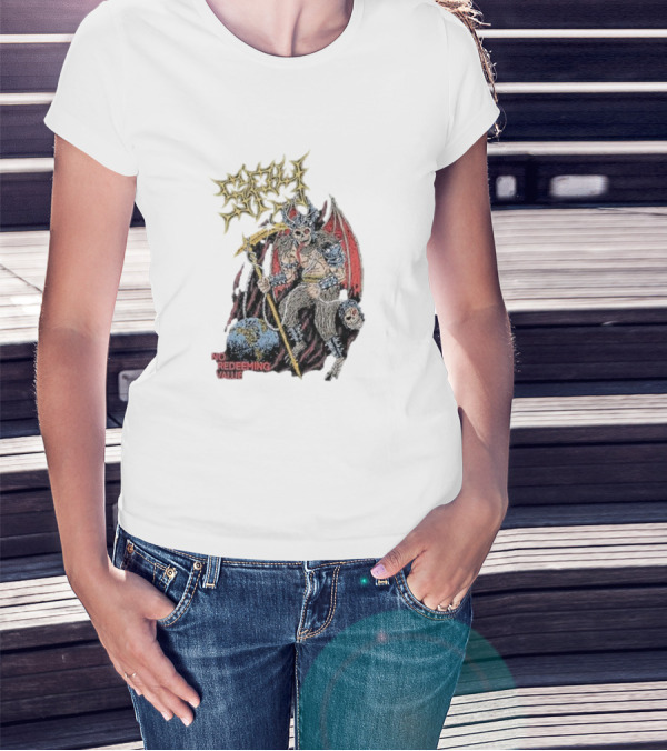 Evil Angel No Redeeming Value Demon Warrior With Wings And Skeletal Staff T-Shirt
