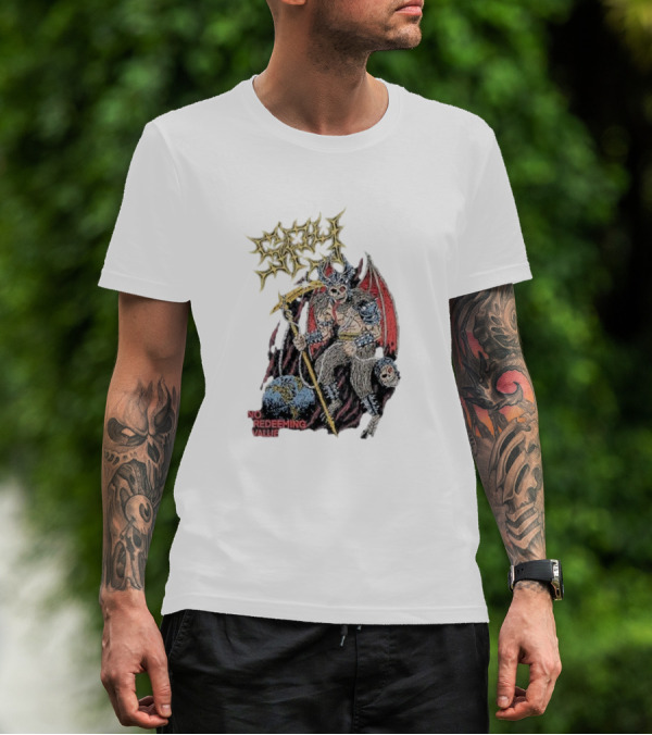 Evil Angel No Redeeming Value Demon Warrior With Wings And Skeletal Staff T-Shirt